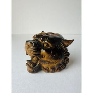Tiger’s Eye Lion Head Carving Hand Carved Crystal Guardian Stone Sculpture